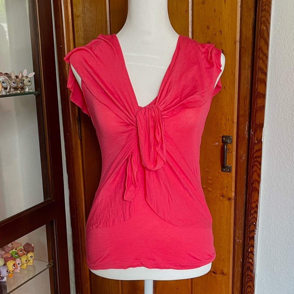 Charlotte Russe Bright Pink Knot-Front Top Size S